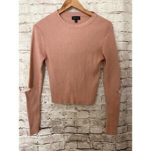 Topshop Shirt Womens 8 Salmon Pink Ribbed Knit Cutout Elbows Stretch Cotton